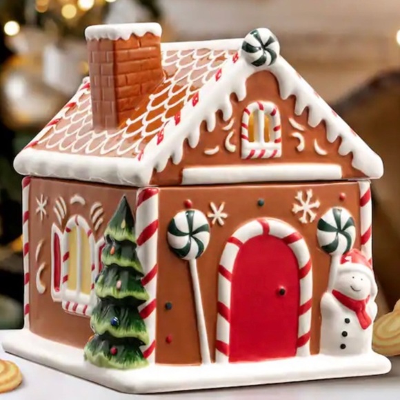 9.5" Ceramic Lit Gingerbread House Cookie Jar by Mr. Christmas. - Picture 6 of 7
